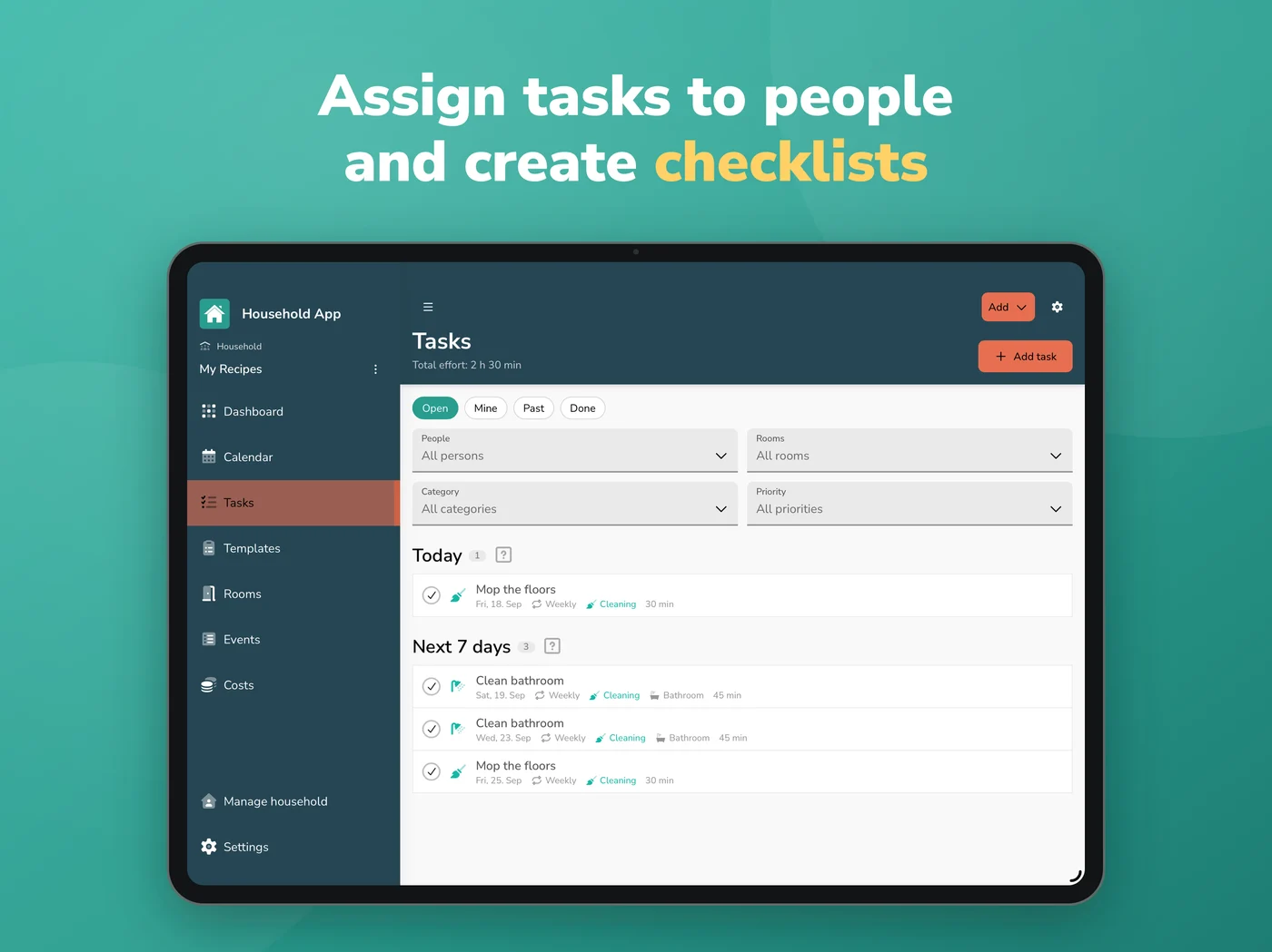 Tasks in the Household App