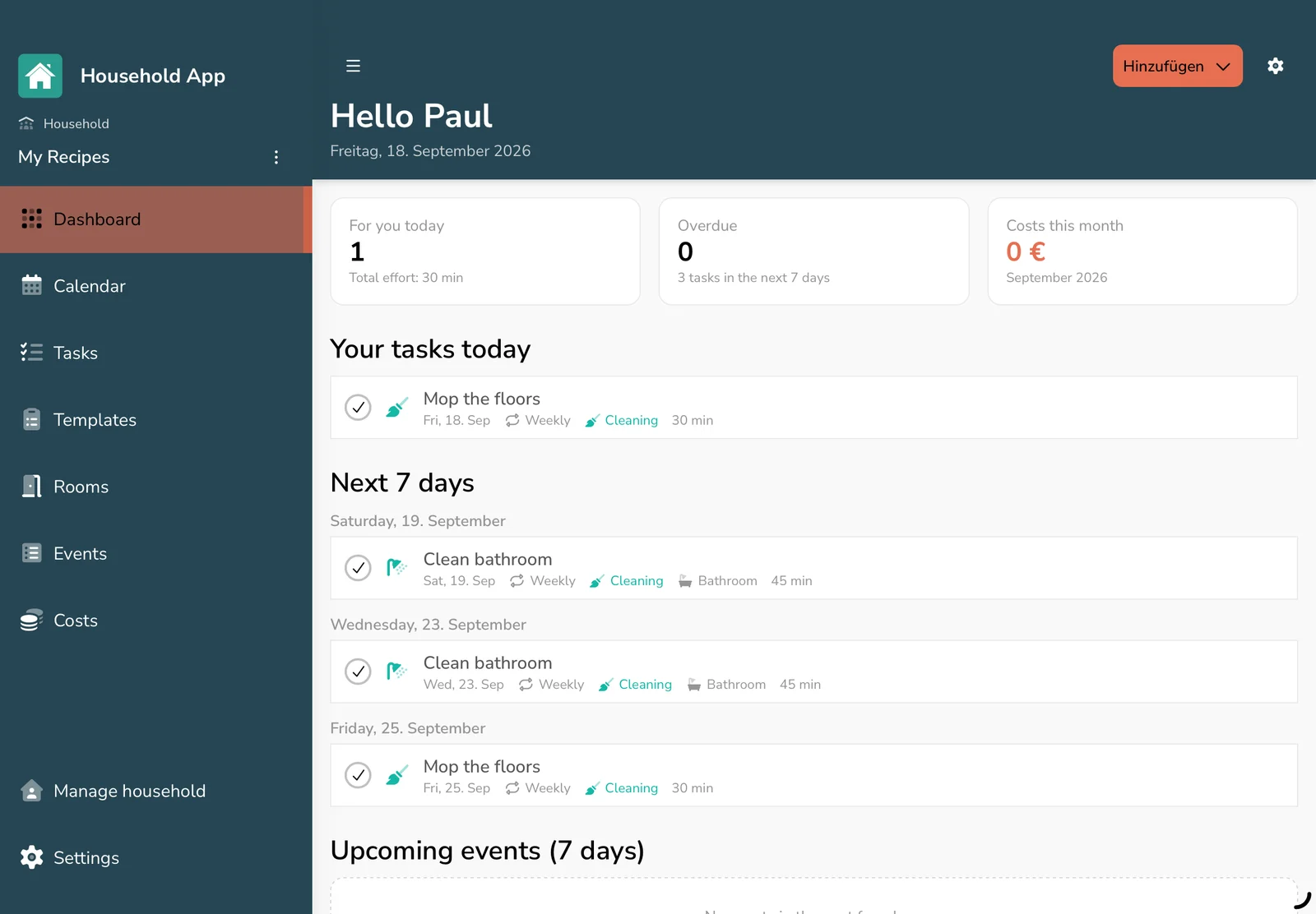 Household App dashboard