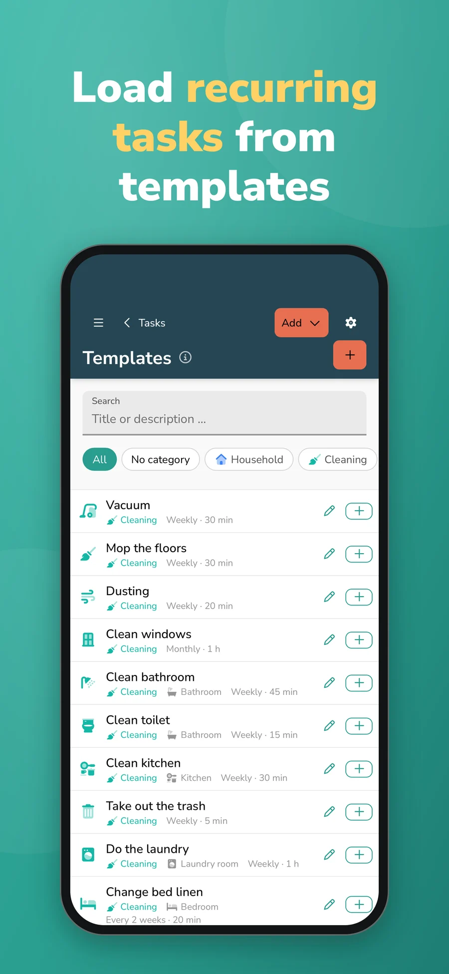Templates for recurring tasks